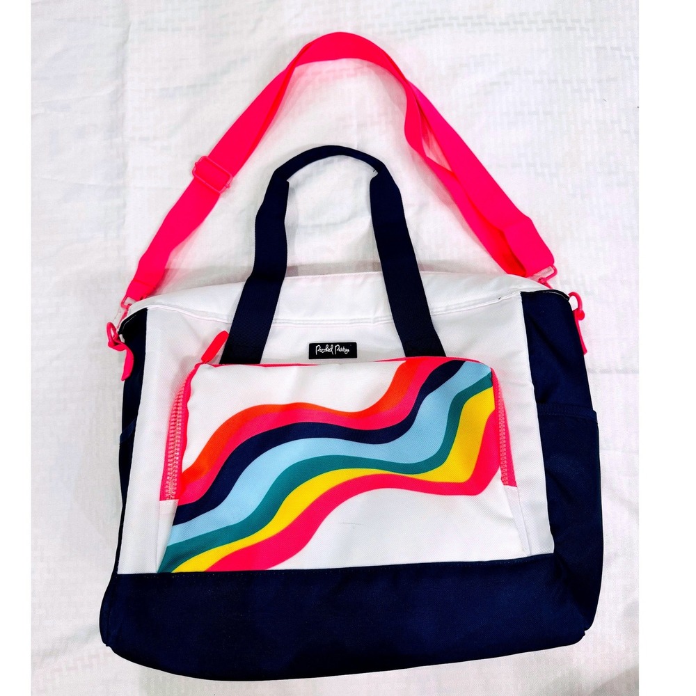 Packed Party Rainbow Tote Bag Duffel Weekender Pink Navy Shoulder Strap Preppy